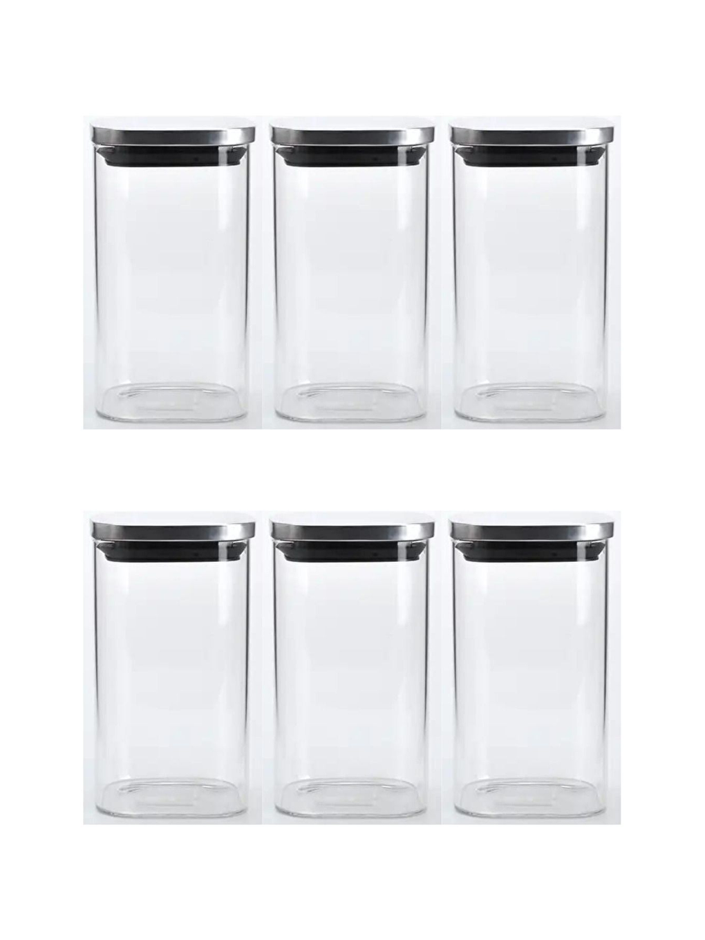 Renksiz Vakum Krom Kapaklı Kare Cam Kavanoz 65x125 cm - 350 ml Cam Baharatlık Saklama Kabı 6 Adet