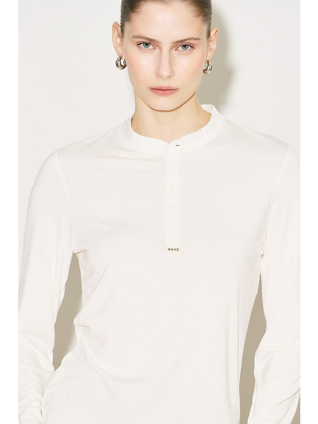 Easy Düğmeli Uzun Kol Bluz Ekru-2