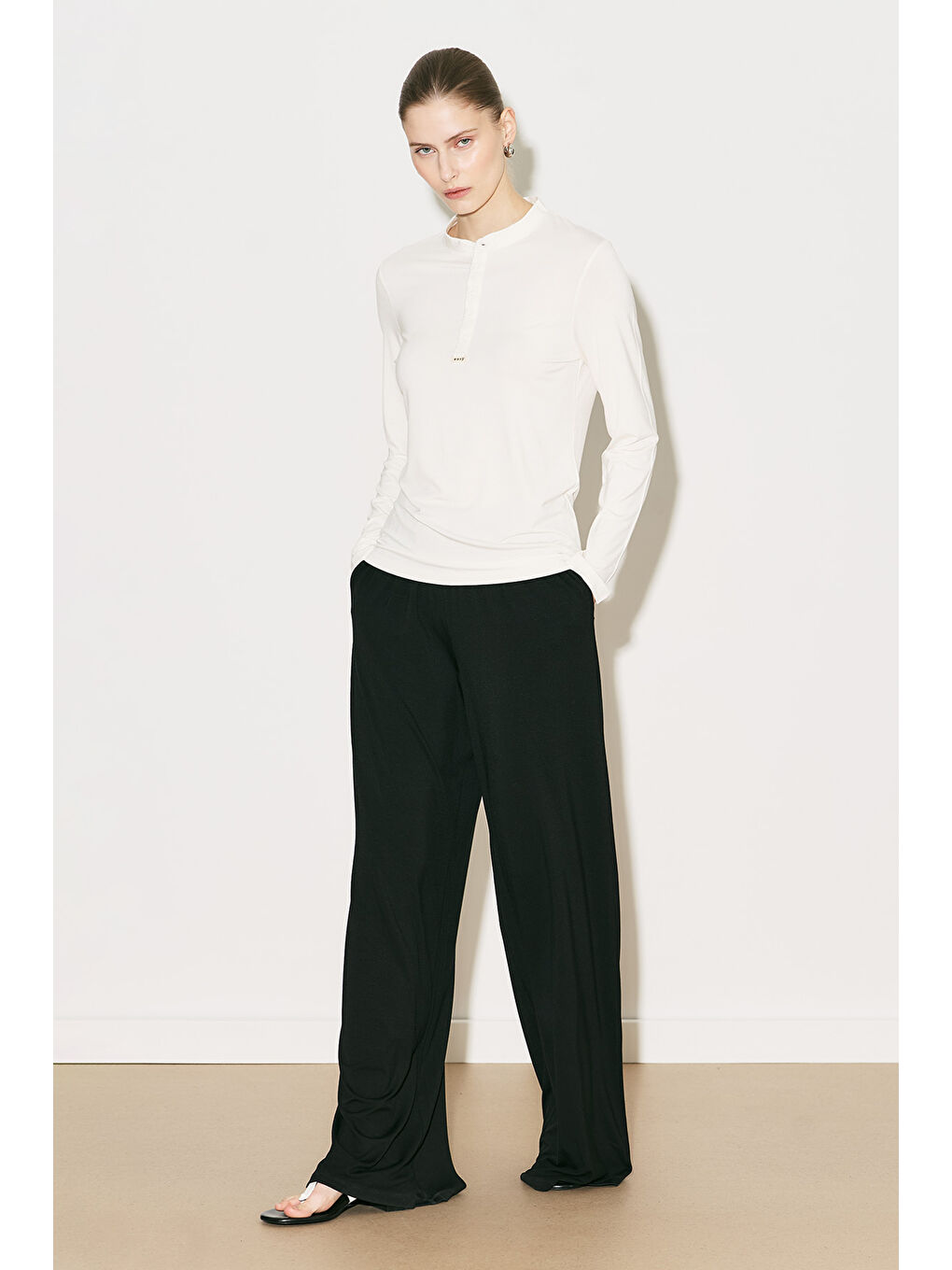 Easy Düğmeli Uzun Kol Bluz Ekru-3