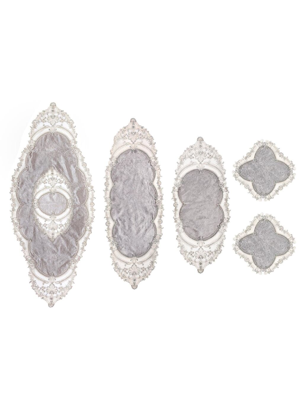 Fransız Güpürlü Orkide Kadife Salon Takımı 5 Parça Gri