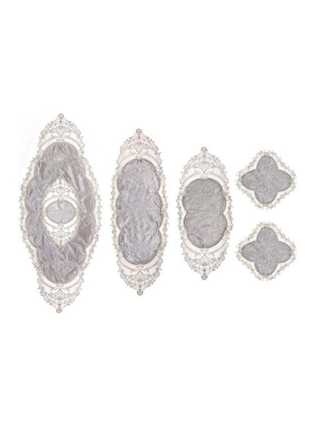 Fransız Güpürlü Orkide Kadife Salon Takımı 5 Parça Gri-1