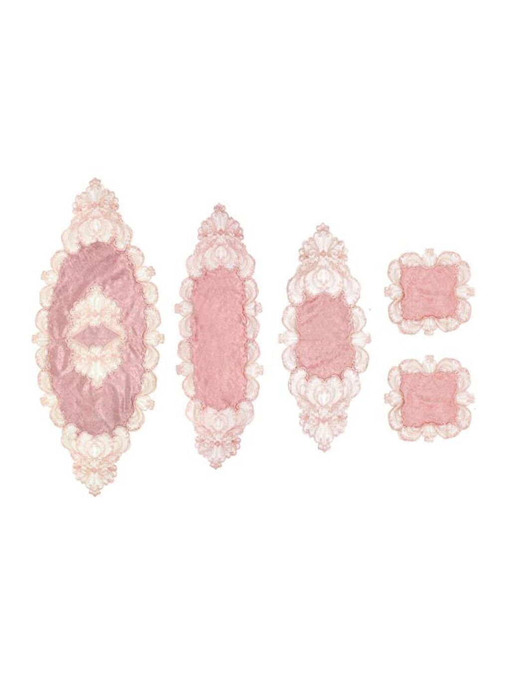 Pembe Fransız Güpürlü Yasemin Kadife Salon Takımı 5 Parça Pudra-3