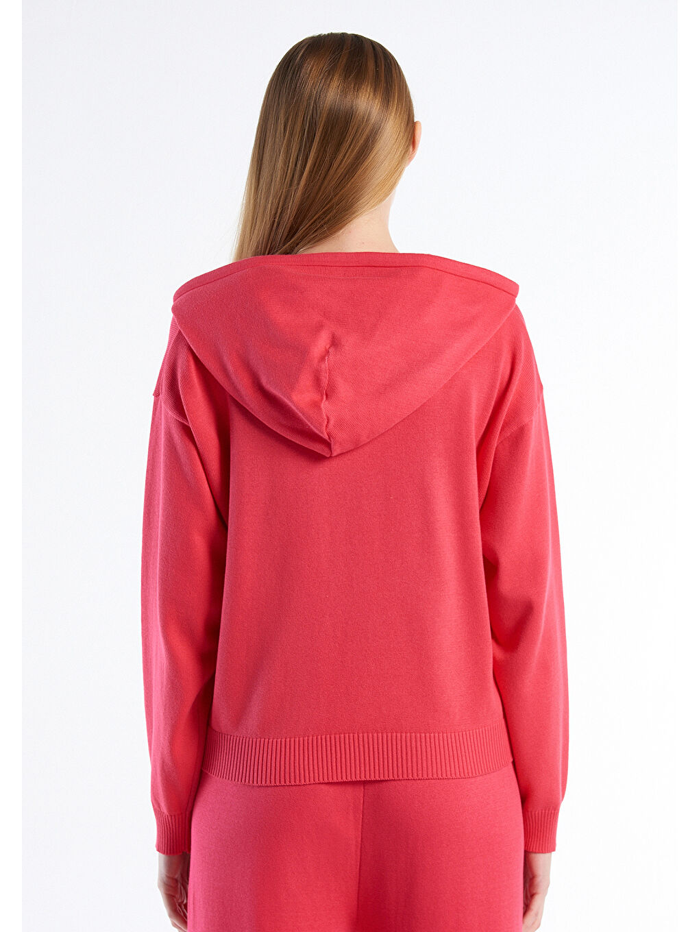 United Colors Of Benetton Kadın Koyu Pembe  100 Pamuk Kapüşonlu Büzgülü Crop Basic Triko Sweatshirt - 3