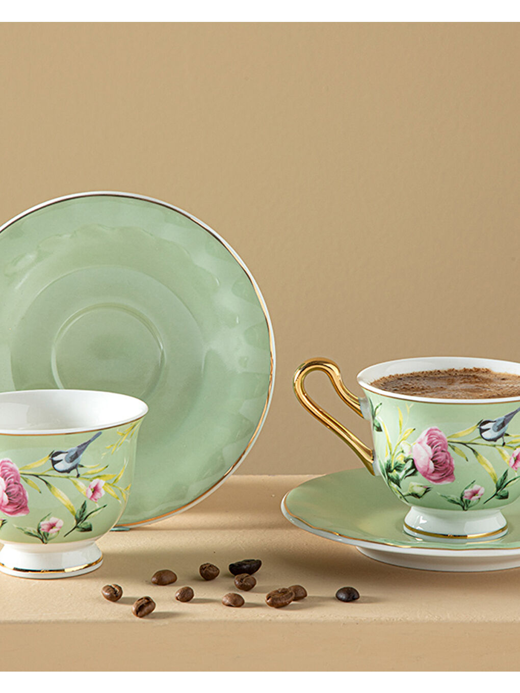 Vanilla New Bone China 4 Parça 2 Kişilik Kahve Fincan Takımı 90 ml Açık Yeşil