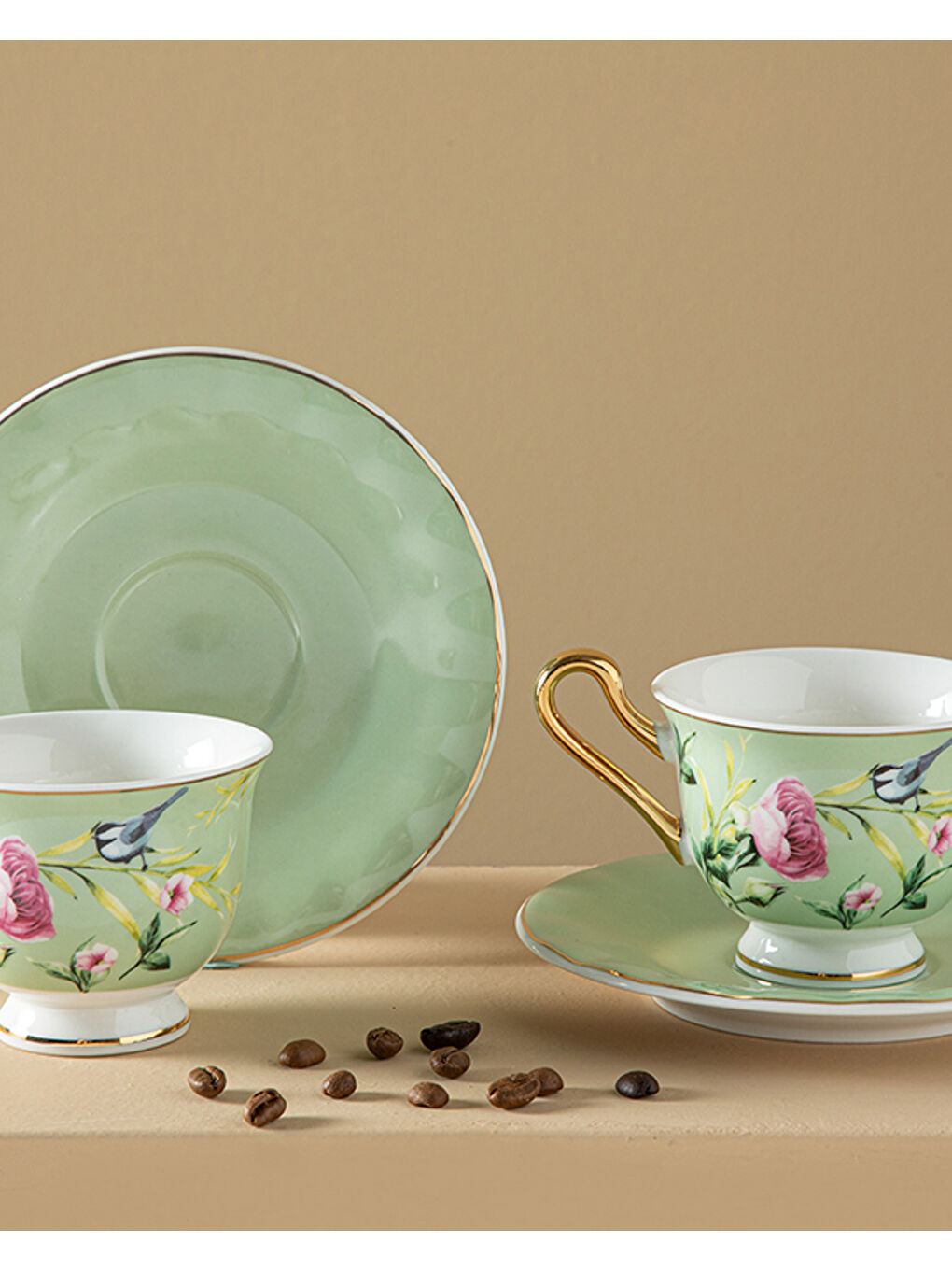 Vanilla New Bone China 4 Parça 2 Kişilik Kahve Fincan Takımı 90 ml Açık Yeşil-1