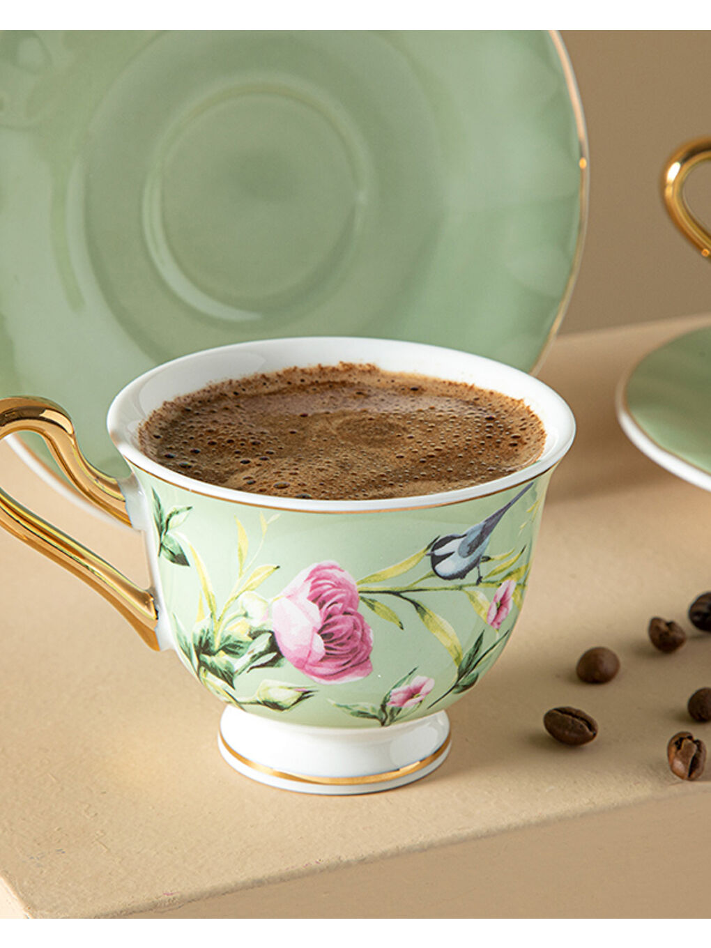 Vanilla New Bone China 4 Parça 2 Kişilik Kahve Fincan Takımı 90 ml Açık Yeşil-2