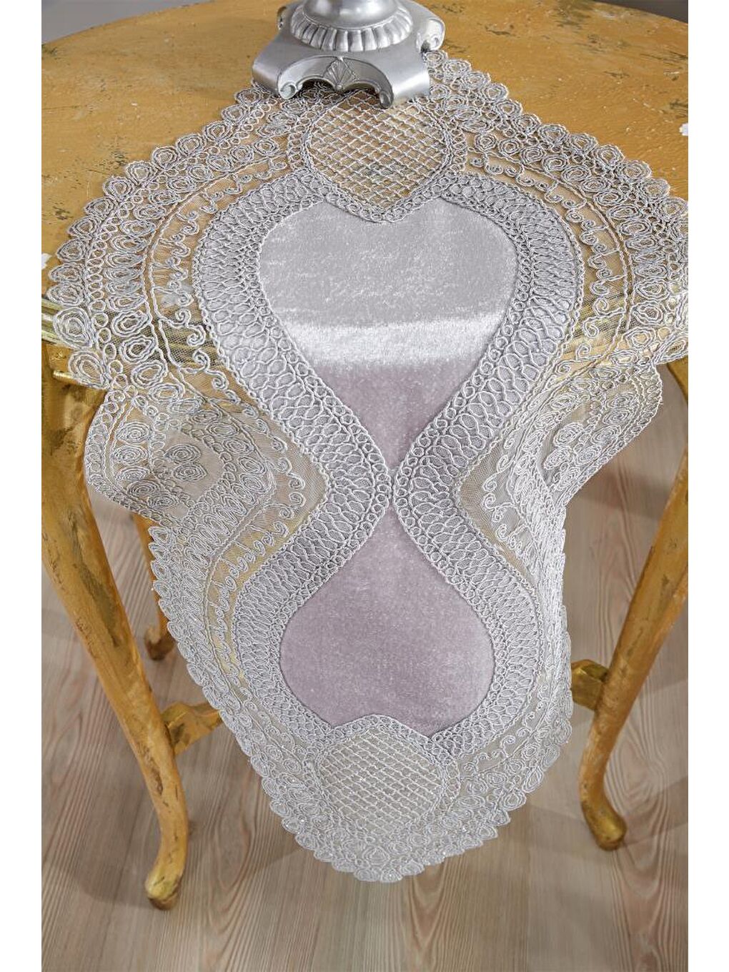 Fransız Güpürlü Kadife Yağmur Salon Takımı 5 Parça Gri-4