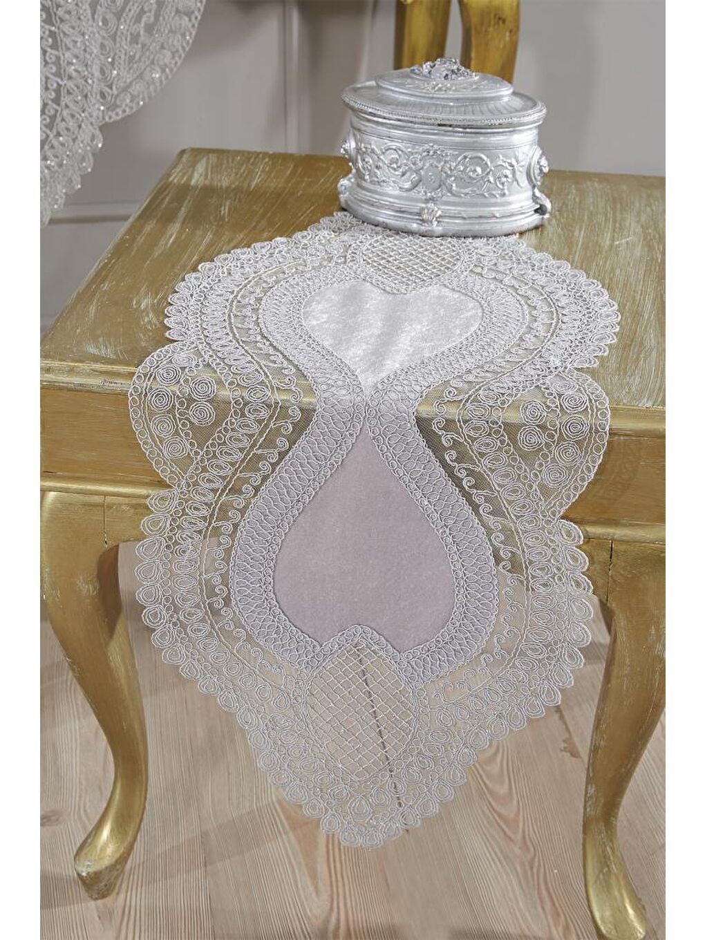 Fransız Güpürlü Kadife Yağmur Salon Takımı 5 Parça Gri-5