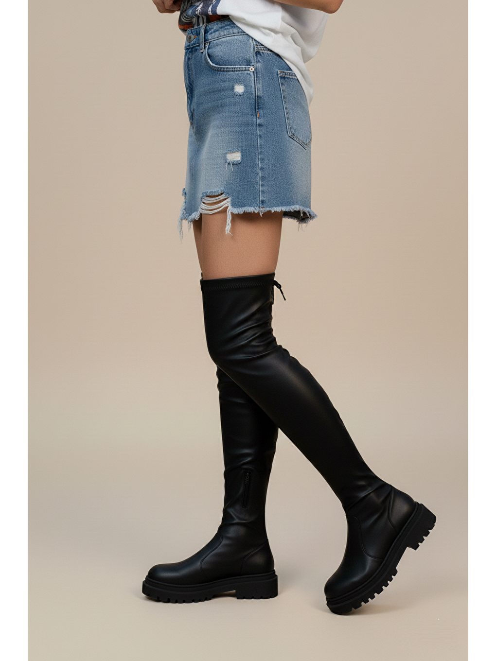 Siyah Kadın Diz Üstü Çizme V726325309-2