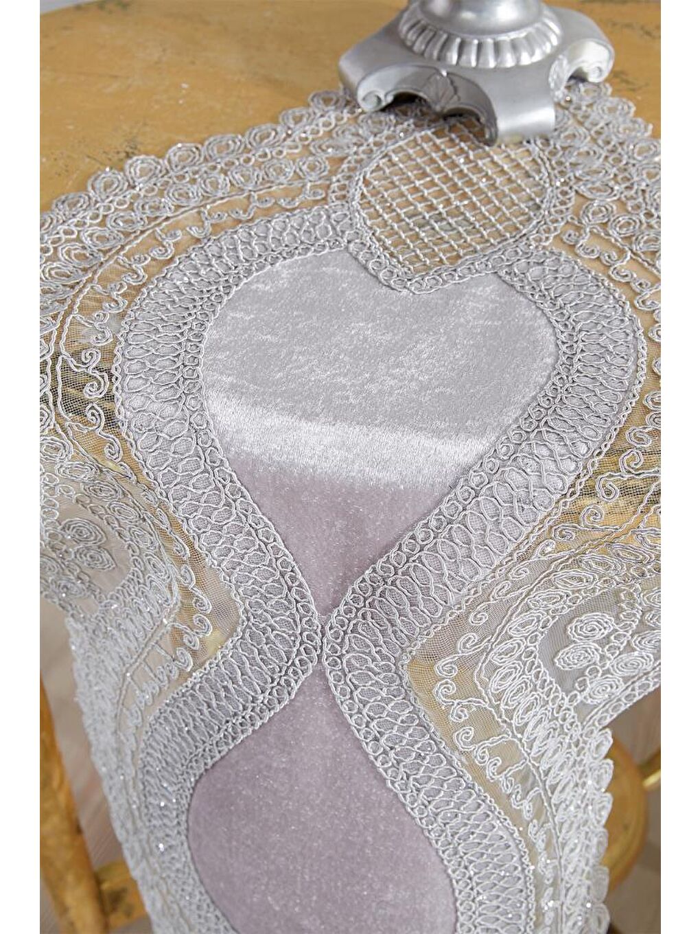 Fransız Güpürlü Kadife Yağmur Salon Takımı 5 Parça Gri-6