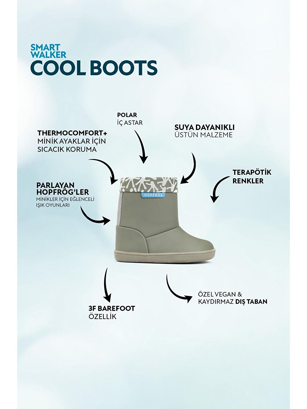 Smart Walker Cool Boots Süper Mat Haki Barefoot Çocuk Bot-3