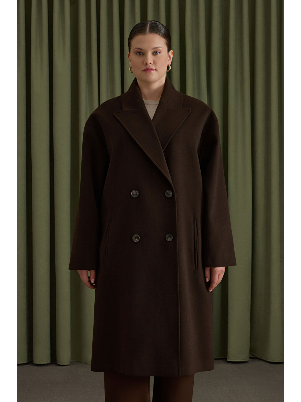 Kahverengi Kruvaze Kapama Manto-1