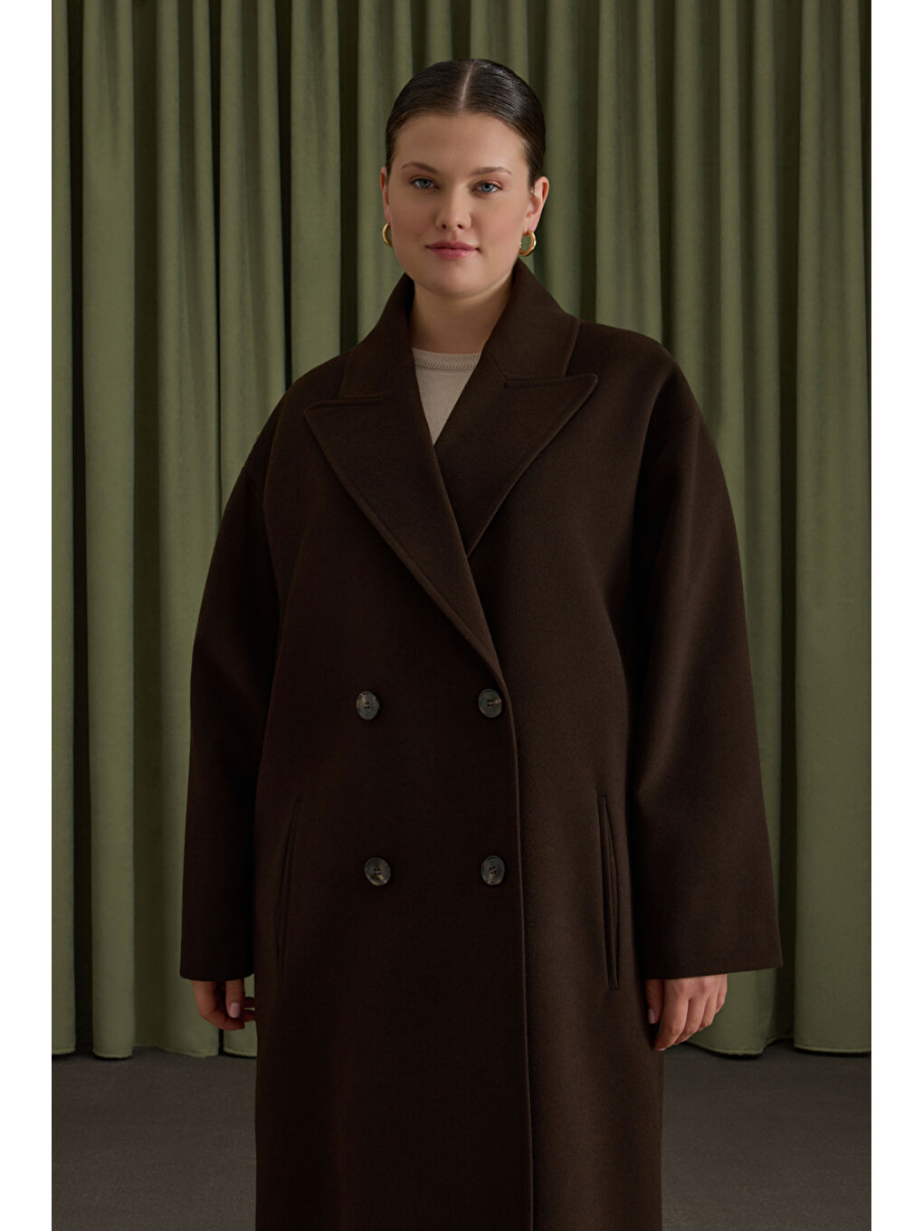 Kahverengi Kruvaze Kapama Manto-2