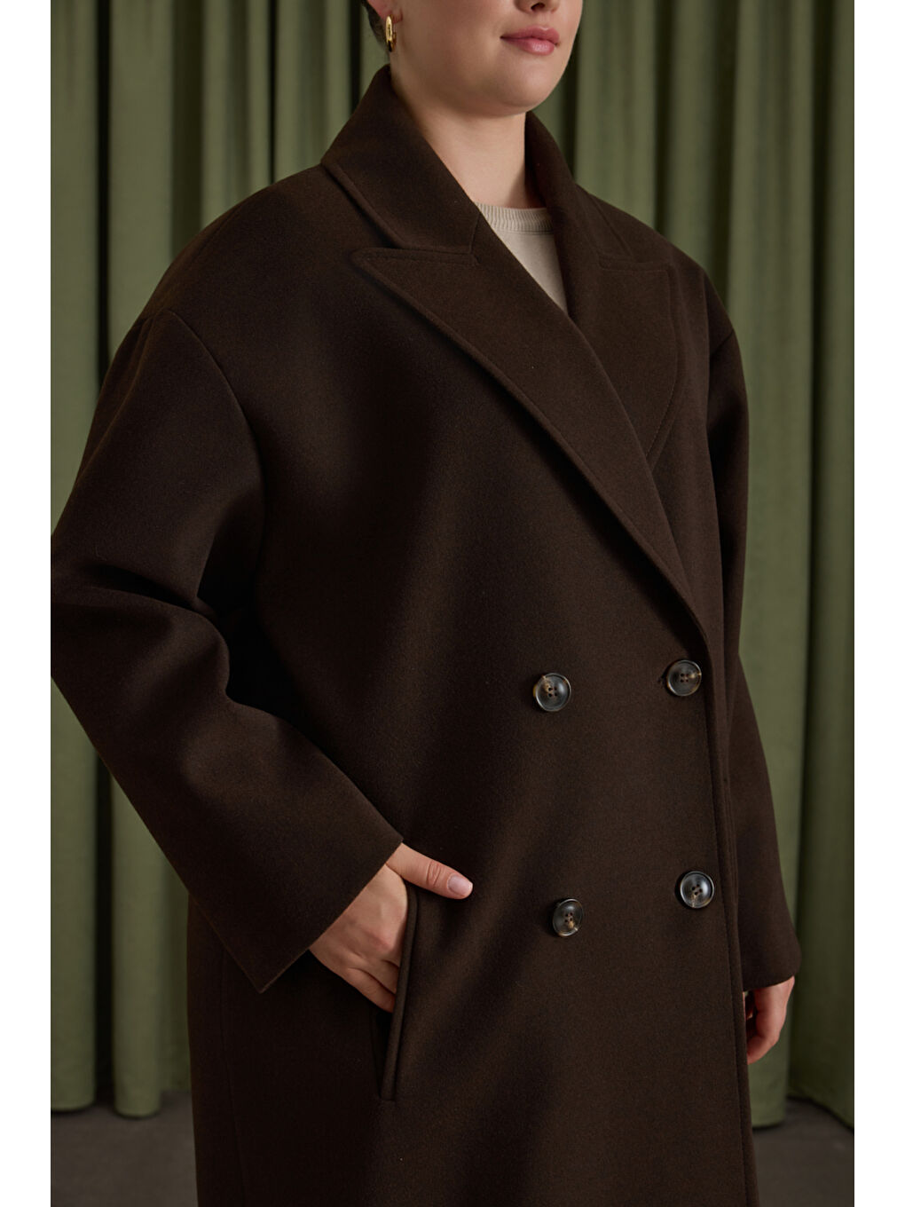 Kahverengi Kruvaze Kapama Manto-3