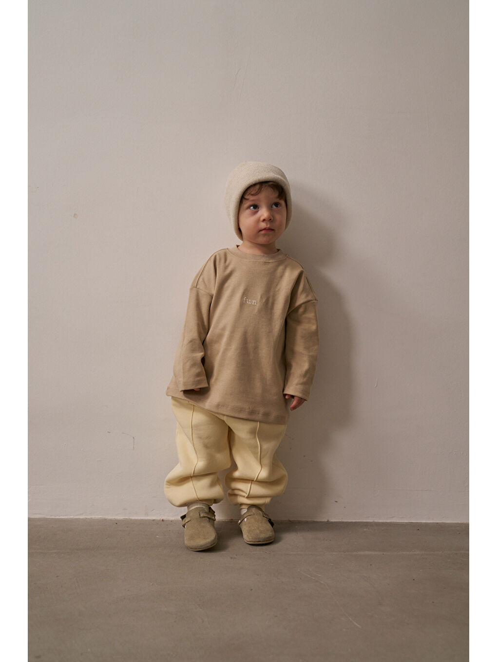 Bej Vizon Nakışlı Oversize Uzun Kollu T-shirt-3