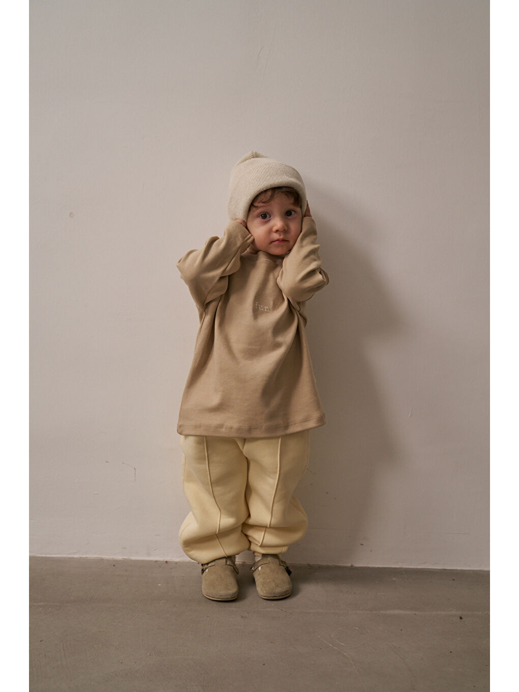 Bej Vizon Nakışlı Oversize Uzun Kollu T-shirt-4