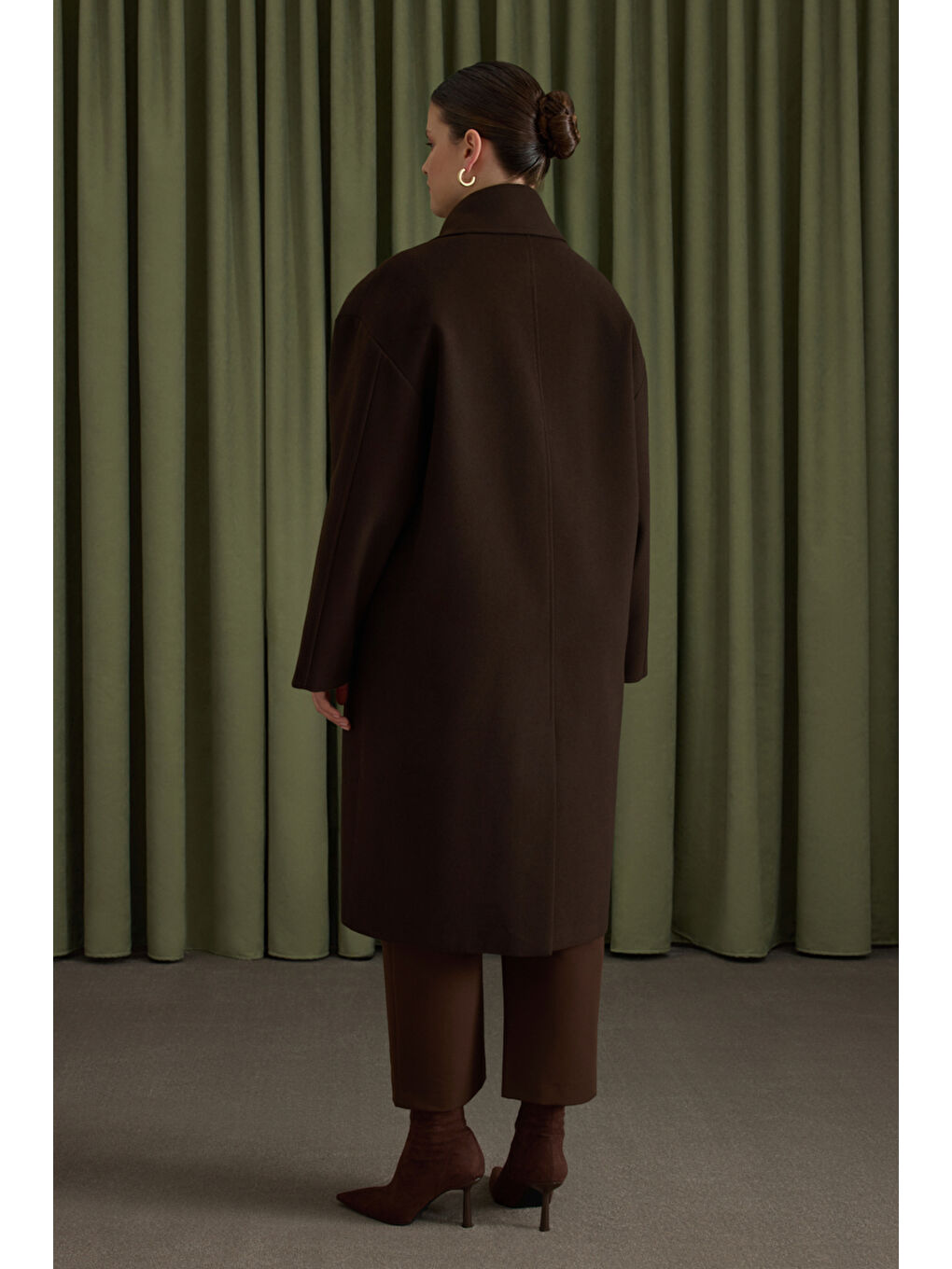 Kahverengi Kruvaze Kapama Manto-5