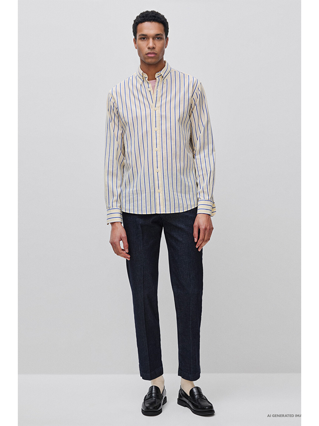 Erkek Mavi Pamuk Karışımlı Slim Fit Cepli Pileli Pantolon-1