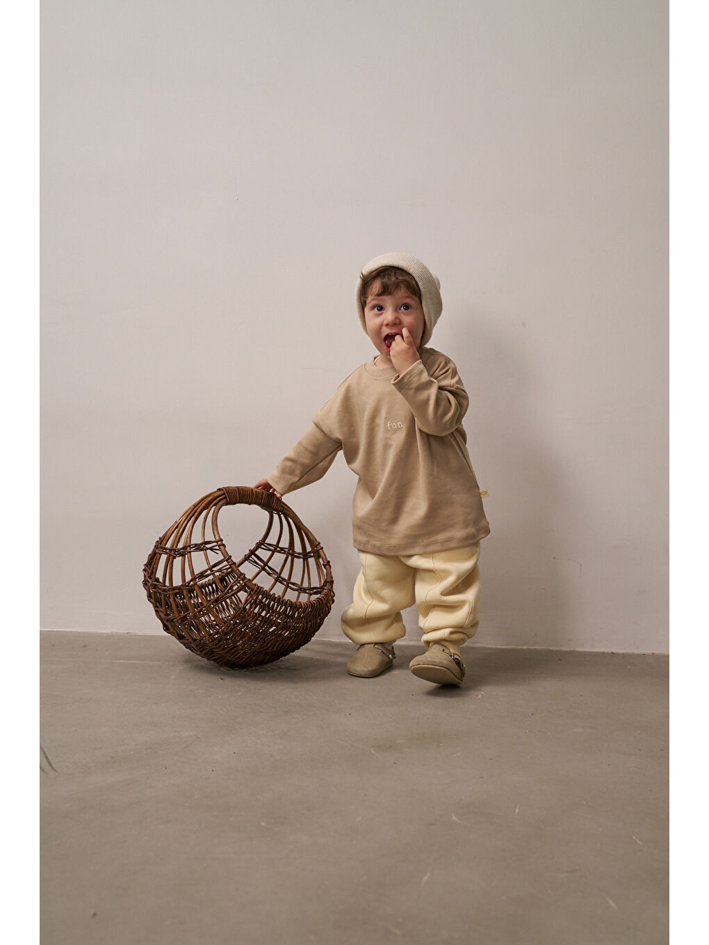 Bej Vizon Nakışlı Oversize Uzun Kollu T-shirt-5