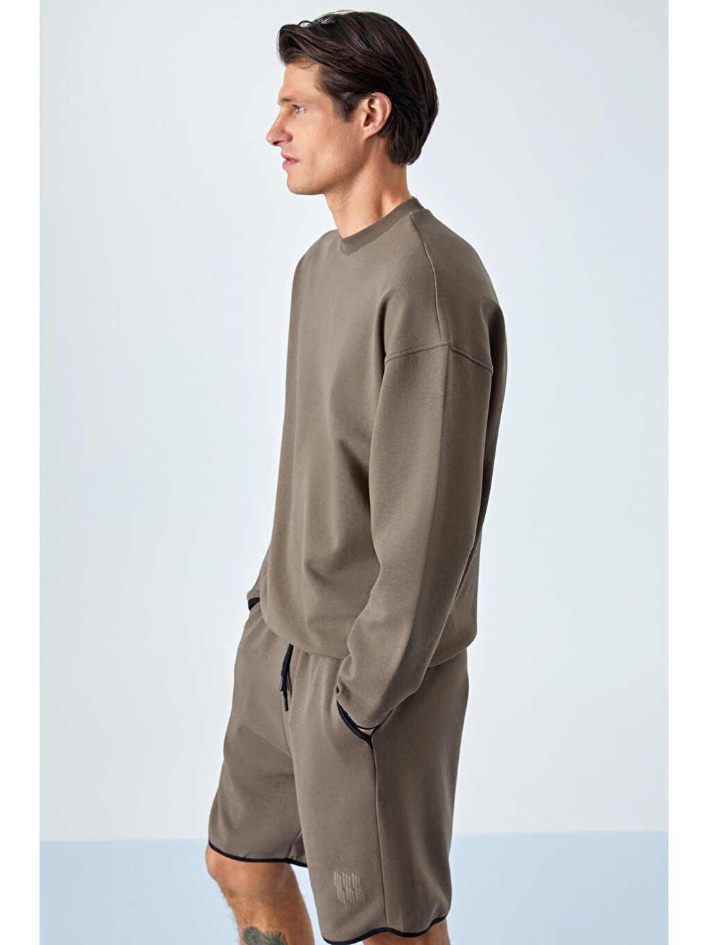 Plemon Erkek Bisiklet Yaka Uzun Kol Baskı Detaylı Oversize Koyu Kahverengi Sweatshirt-3