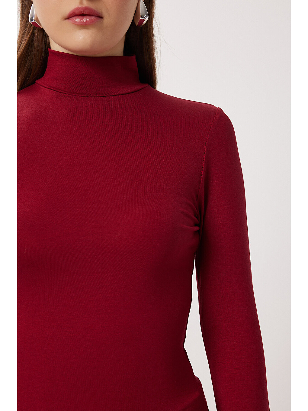 Bordo Balıkçı Yaka Viskon Bluz BORDO LRN0023-3