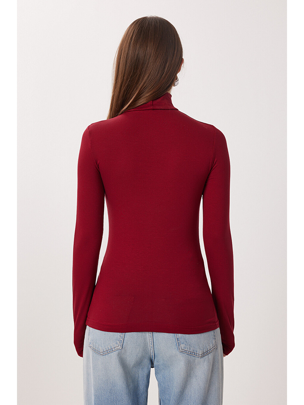 Bordo Balıkçı Yaka Viskon Bluz BORDO LRN0023-4