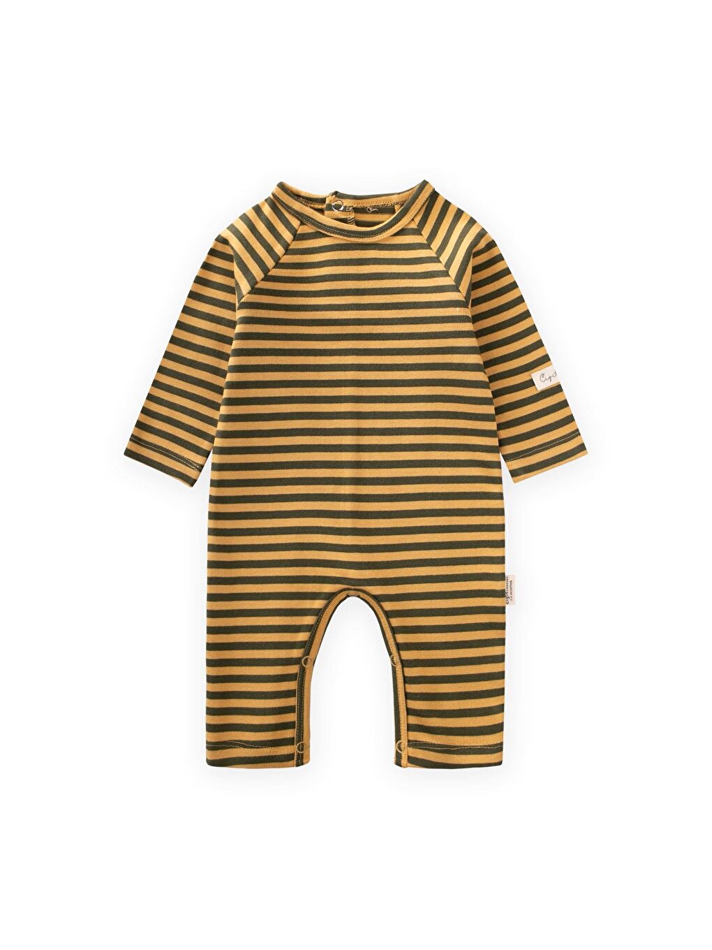 Sarı Çizgili Triko Tulum 0-3 Yaş Hardal Haki