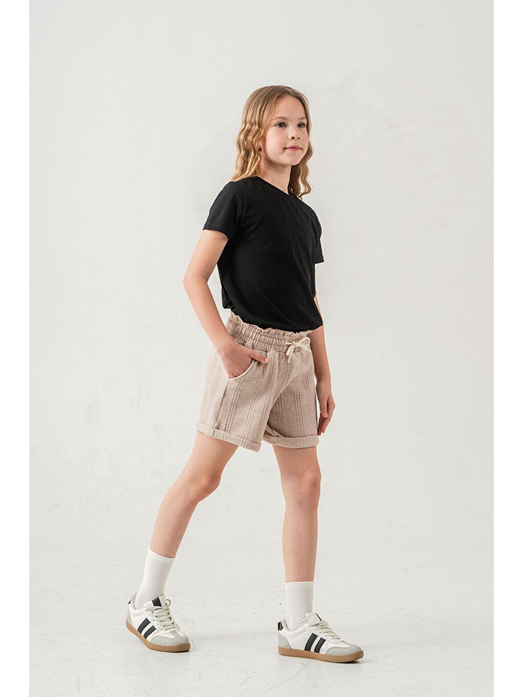 Bej Duble Paçalı Kız Çocuk Şort-3