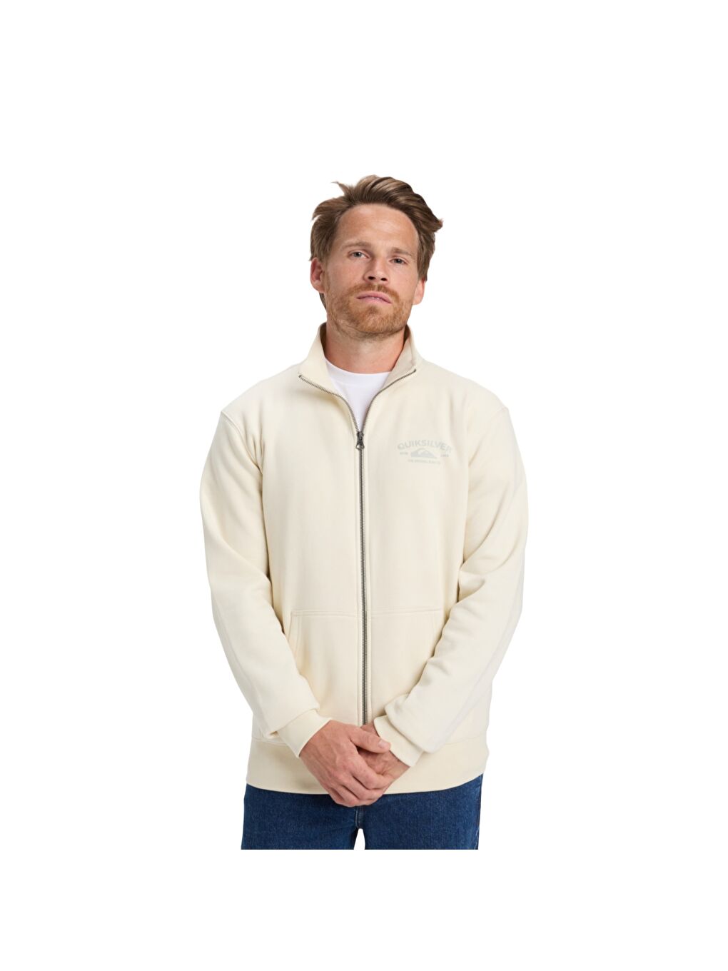 Zip Fleece No Hood Erkek Beyaz Fermuarlı Sweatshirt