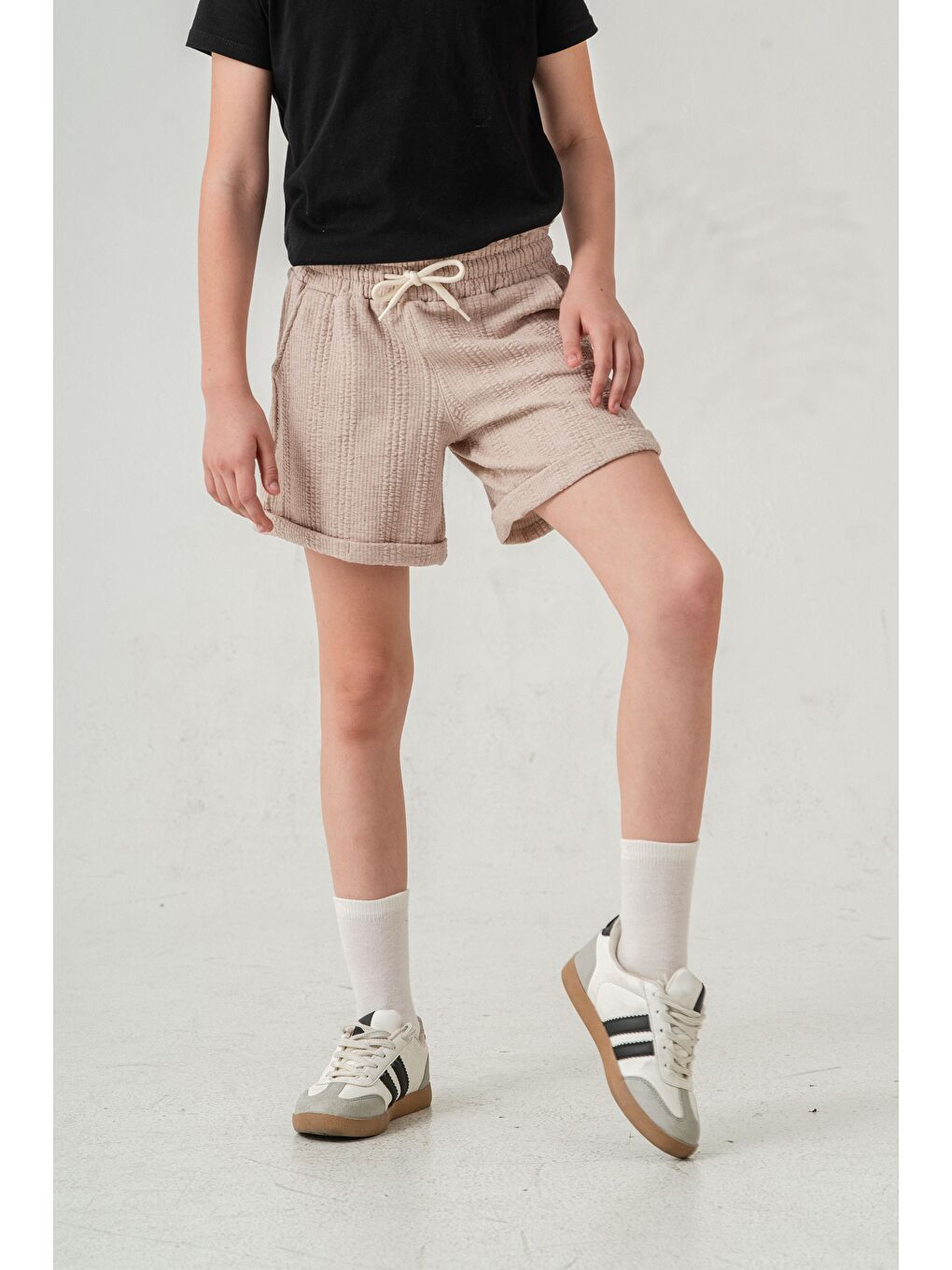 Bej Duble Paçalı Kız Çocuk Şort-4