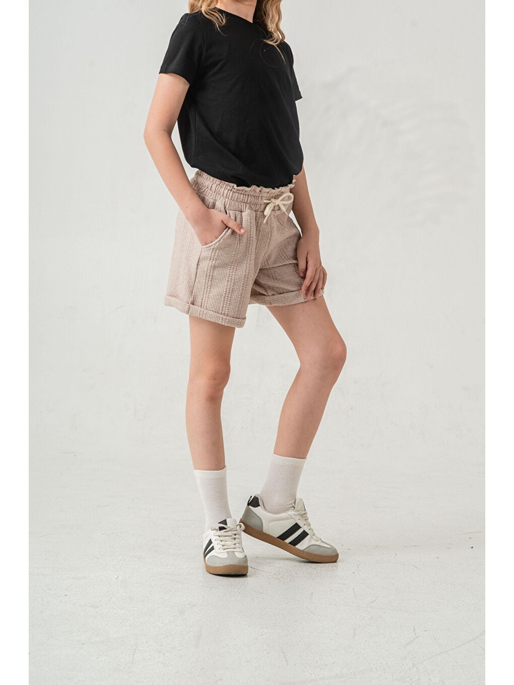 Bej Duble Paçalı Kız Çocuk Şort-5