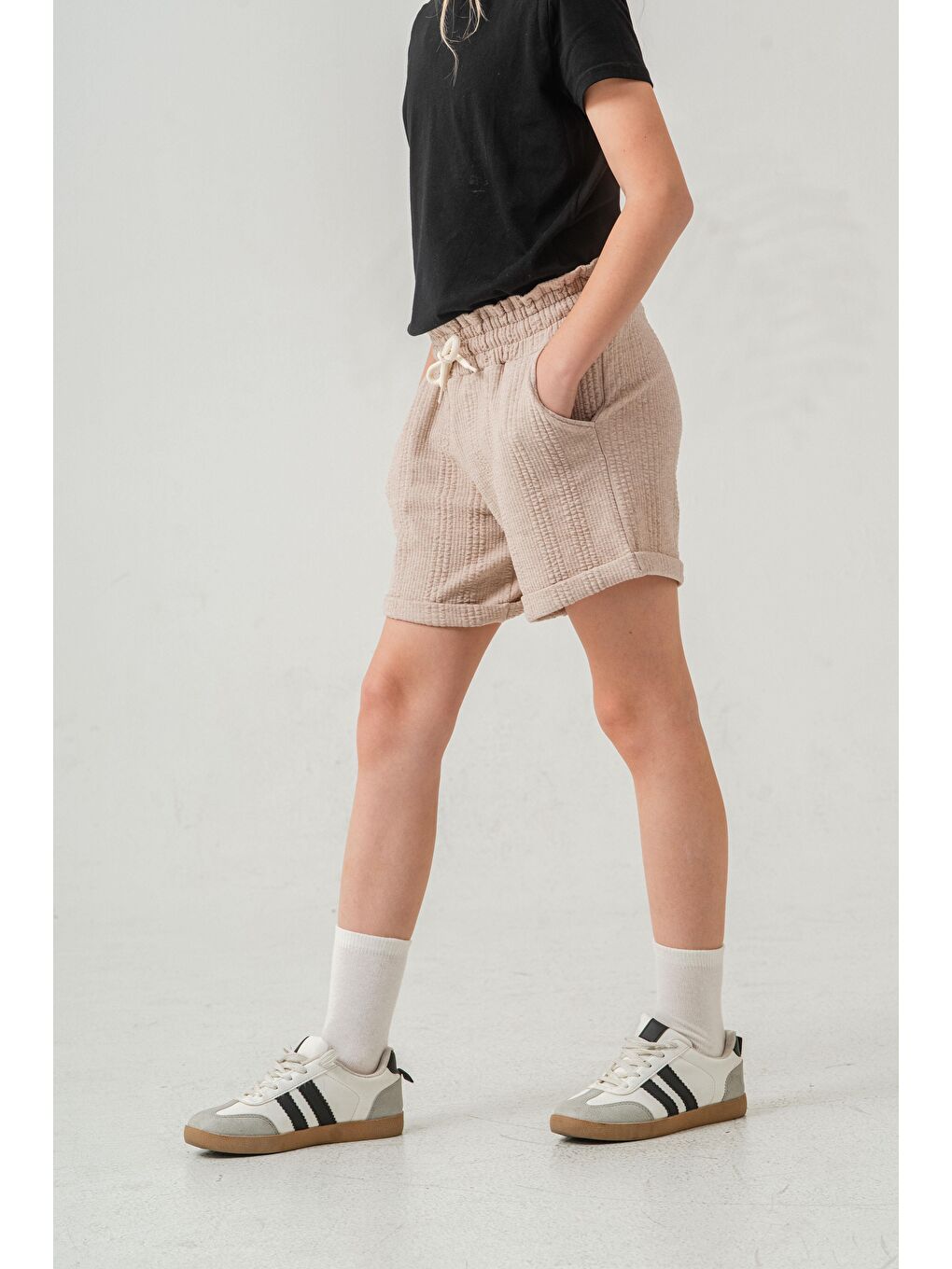 Bej Duble Paçalı Kız Çocuk Şort-6