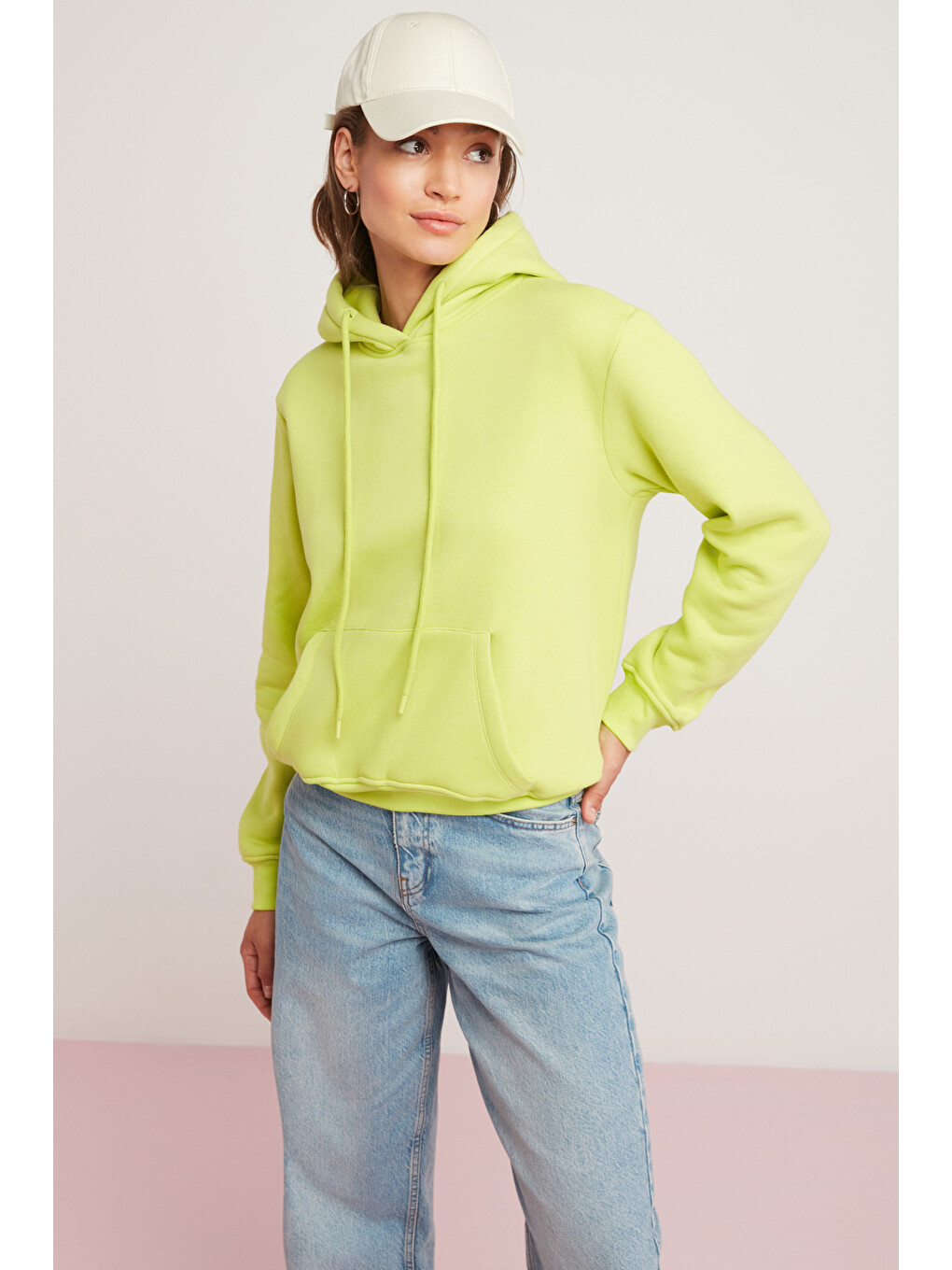 Diane Kadın İçi Polarlı Yumuşacık Comfort Fit Kapüşonlu Yeşil Sweatshirt