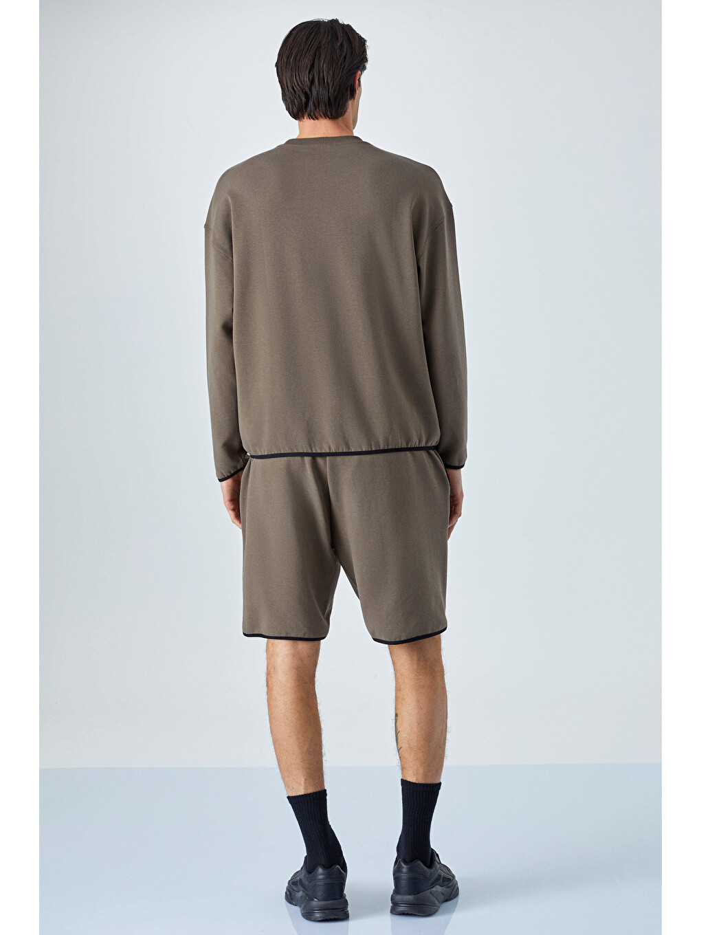 Plemon Erkek Bisiklet Yaka Uzun Kol Baskı Detaylı Oversize Koyu Kahverengi Sweatshirt-4