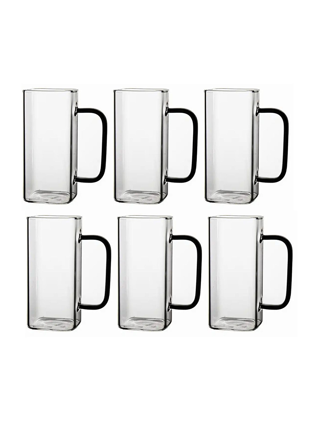 Renksiz Kare Cam Füme Kulplu Latte Meşrubat Nescafe Süt Su Bardağı  350ml 6 Adet