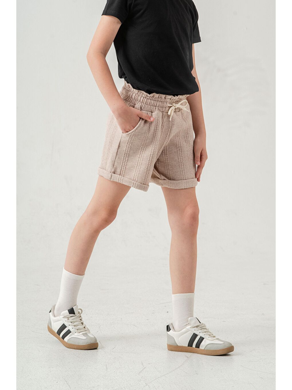 Bej Duble Paçalı Kız Çocuk Şort-7