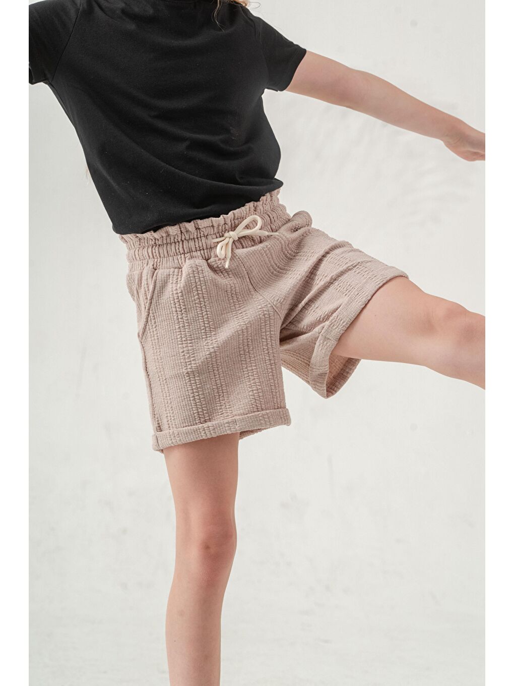 Bej Duble Paçalı Kız Çocuk Şort-8