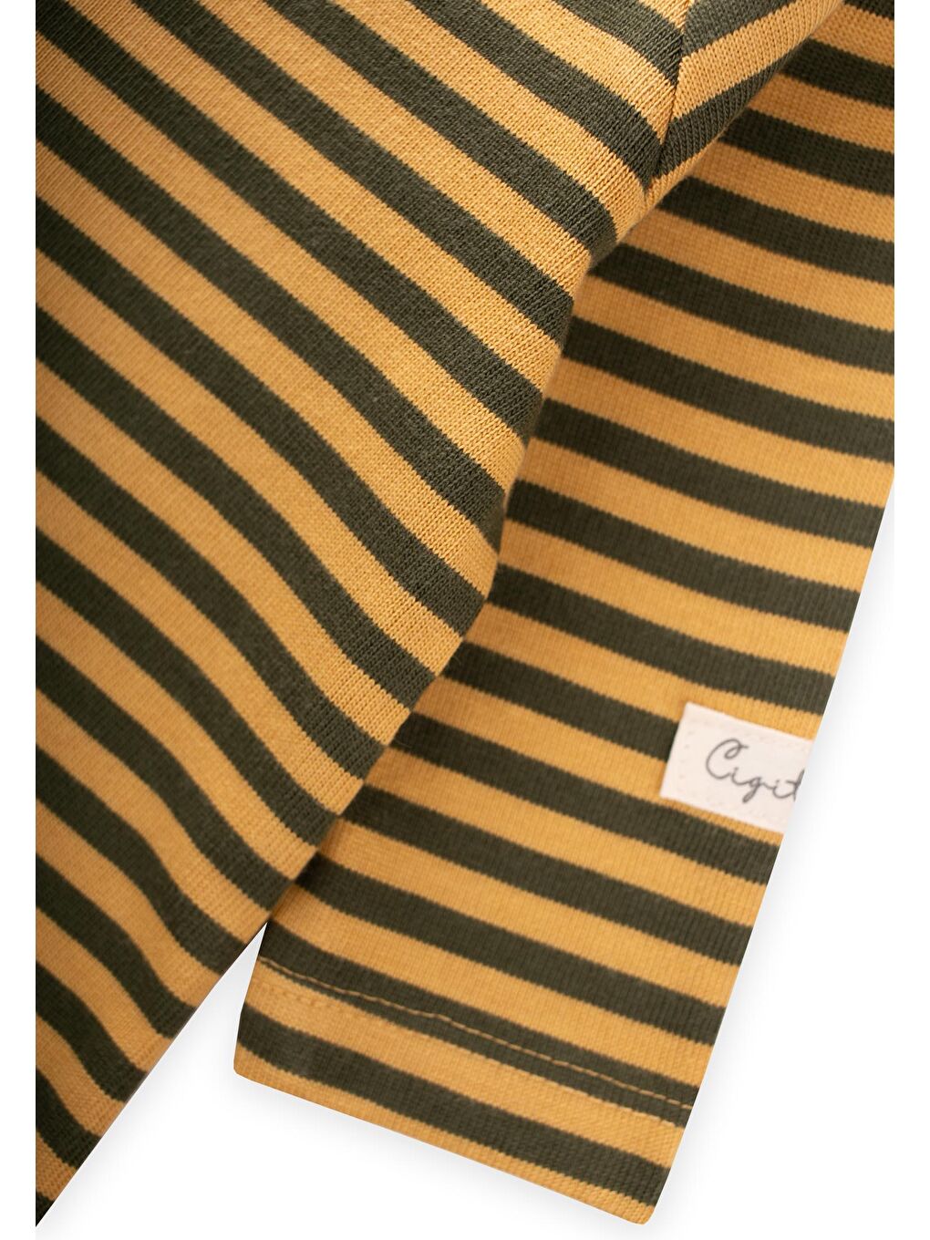 Sarı Çizgili Triko Tulum 0-3 Yaş Hardal Haki-2