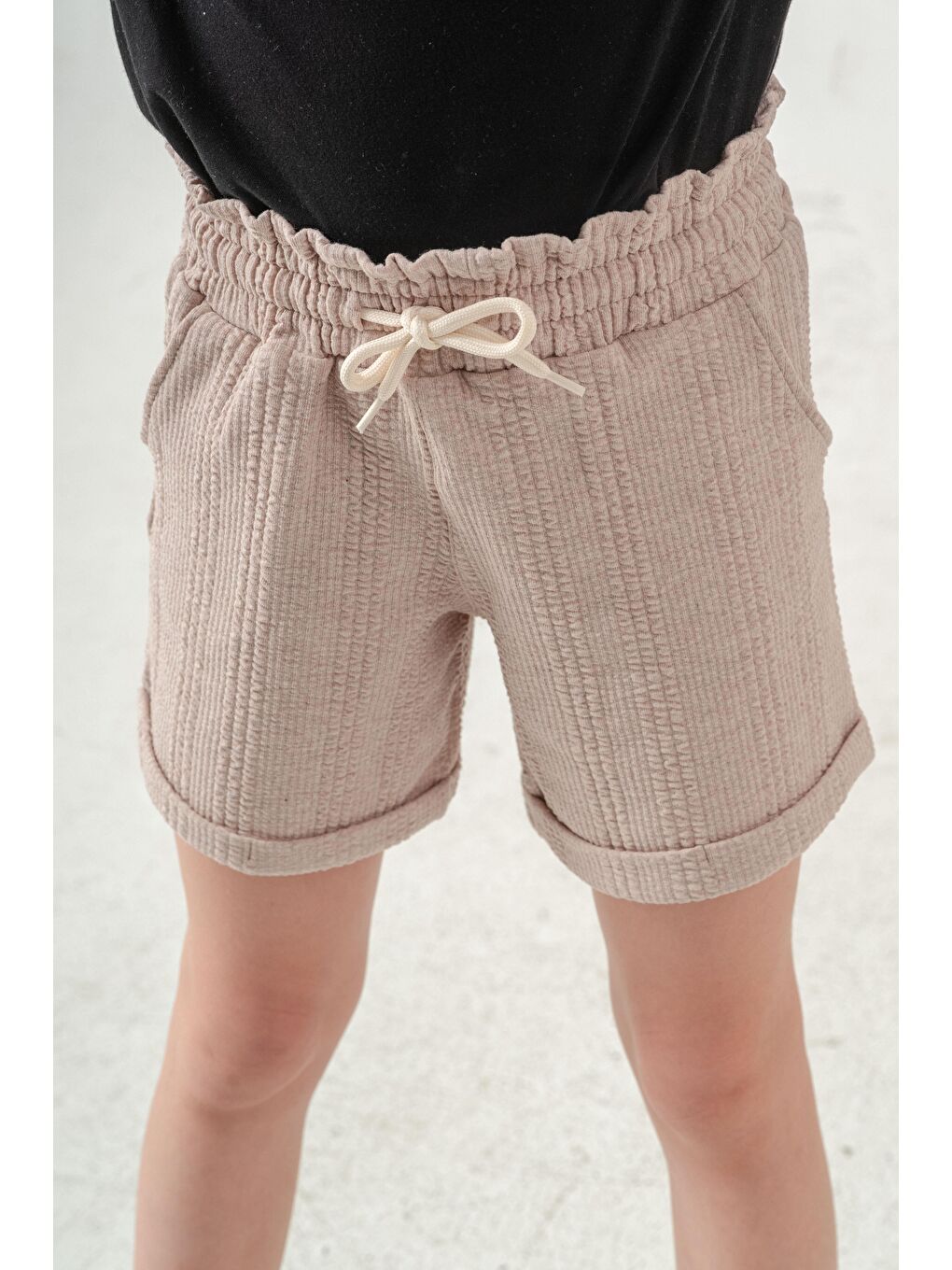 Bej Duble Paçalı Kız Çocuk Şort-9