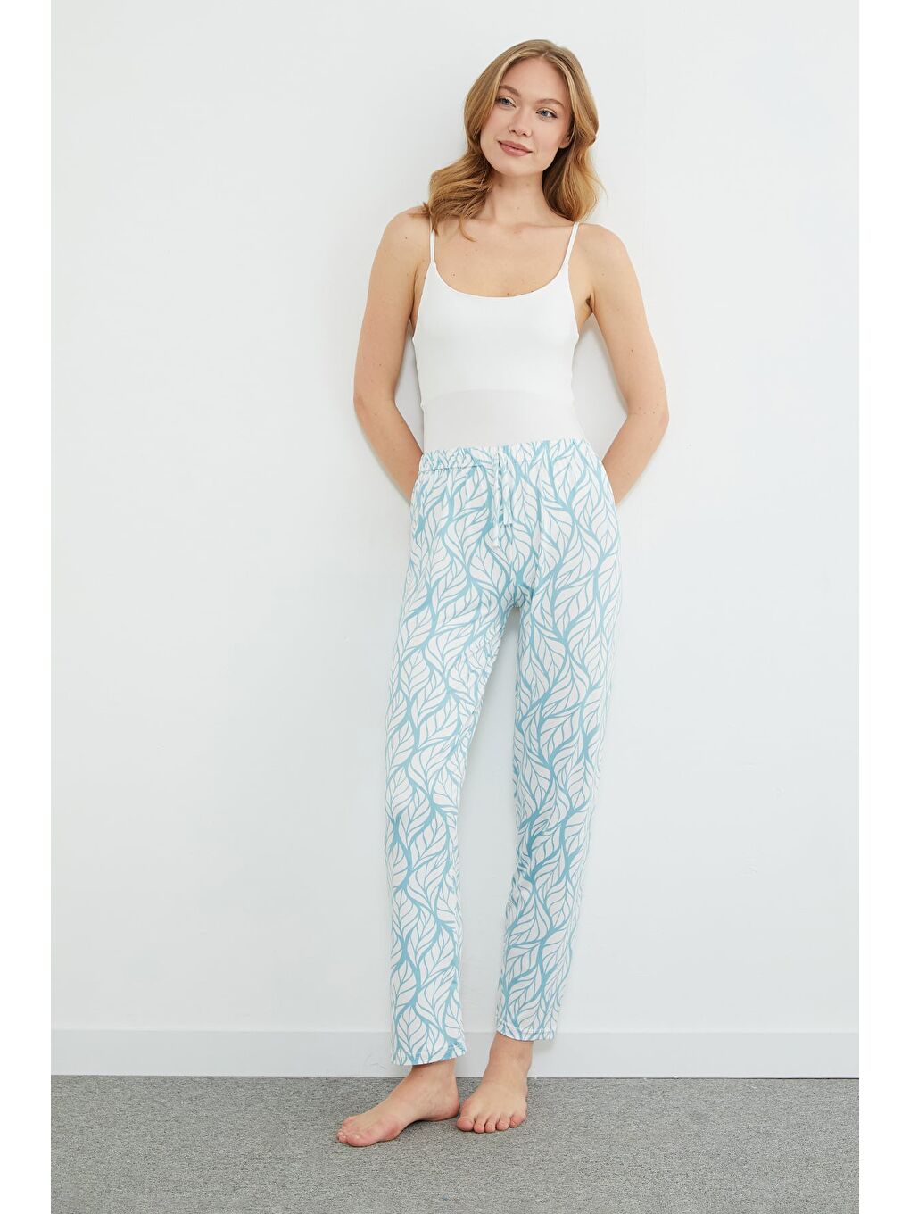 Yeşil Ekose Desenli Beli Lastikli Pijama Altı-2