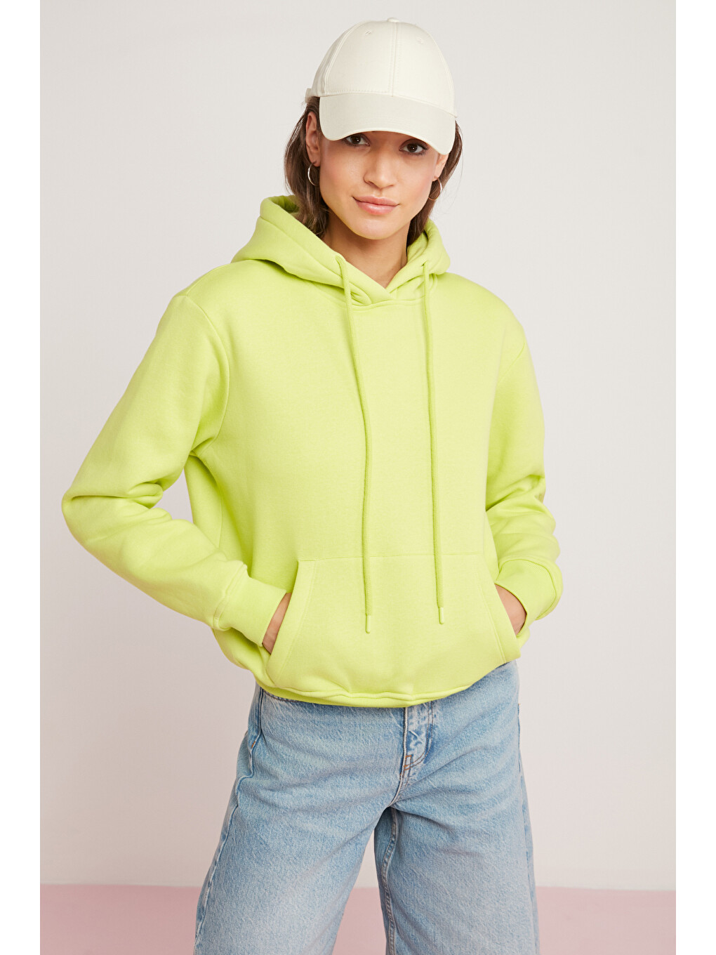Diane Kadın İçi Polarlı Yumuşacık Comfort Fit Kapüşonlu Yeşil Sweatshirt-1