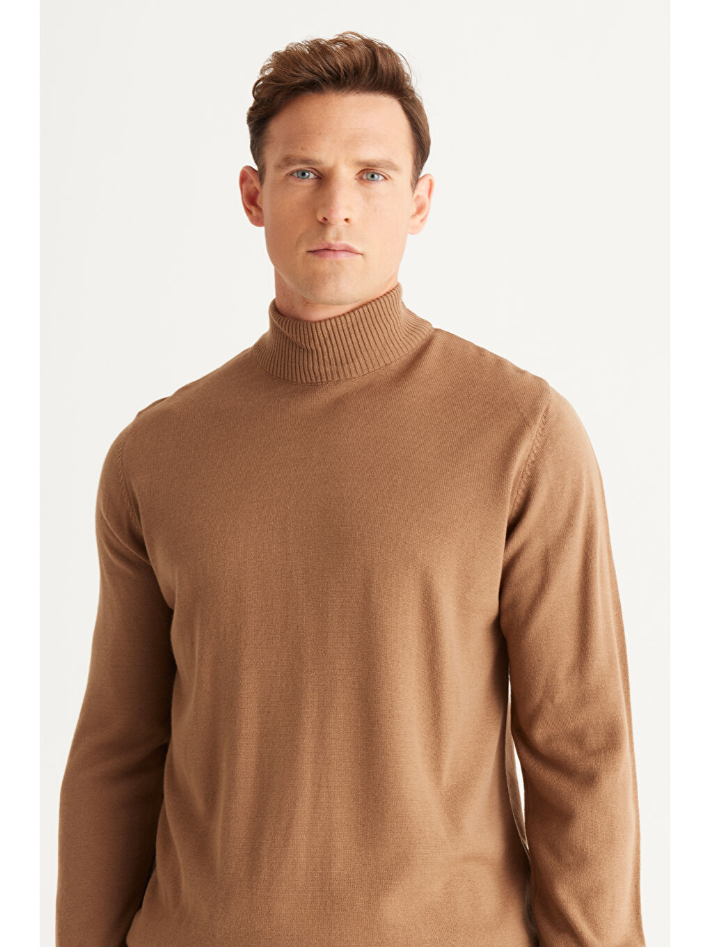 Bej Erkek VIZON-GRI MELANJ 2'li Paket Standart Fit Normal Kesim Yarım Balıkçı Yaka Basic Triko Kazak-5