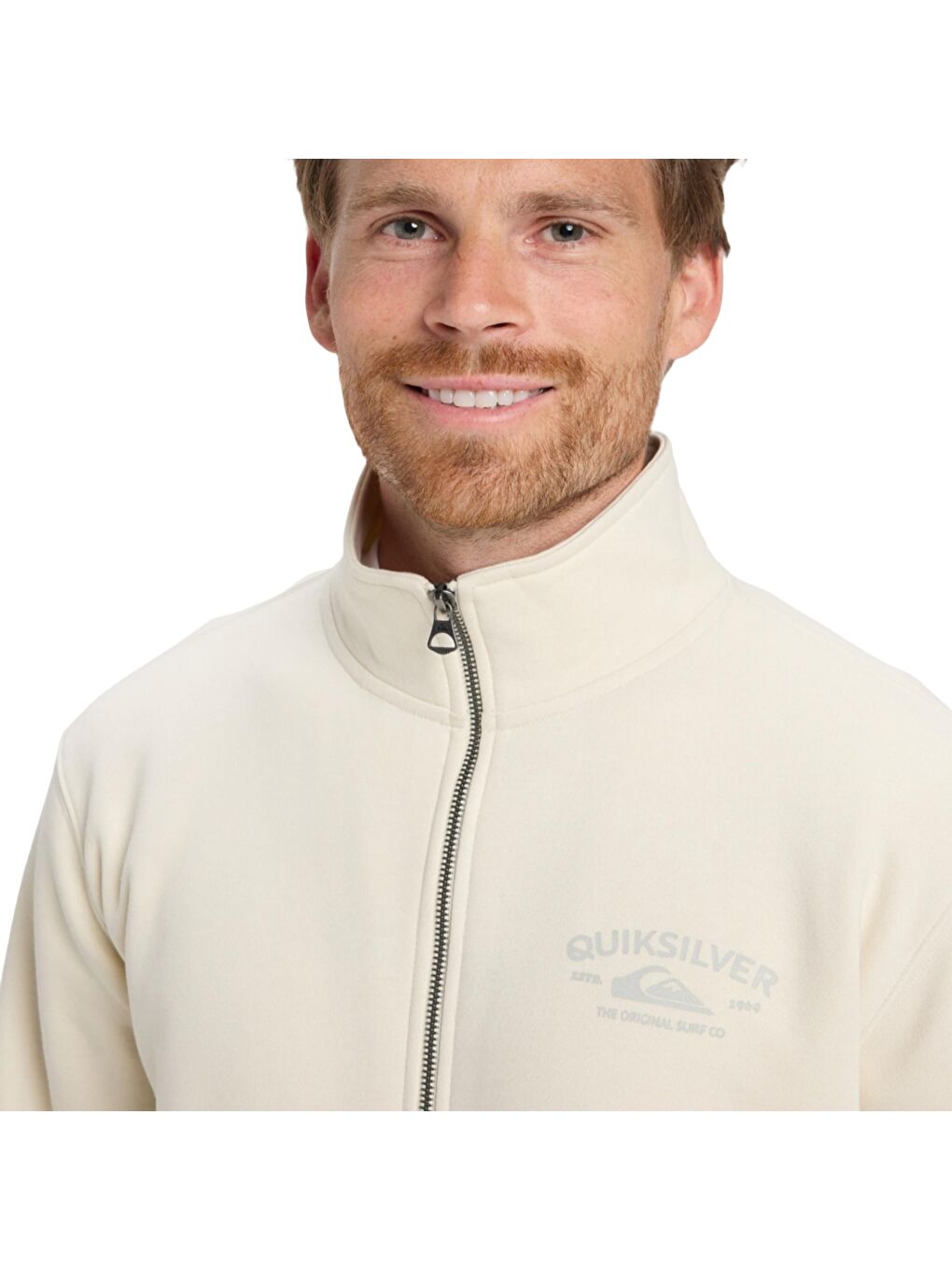 Zip Fleece No Hood Erkek Beyaz Fermuarlı Sweatshirt-2