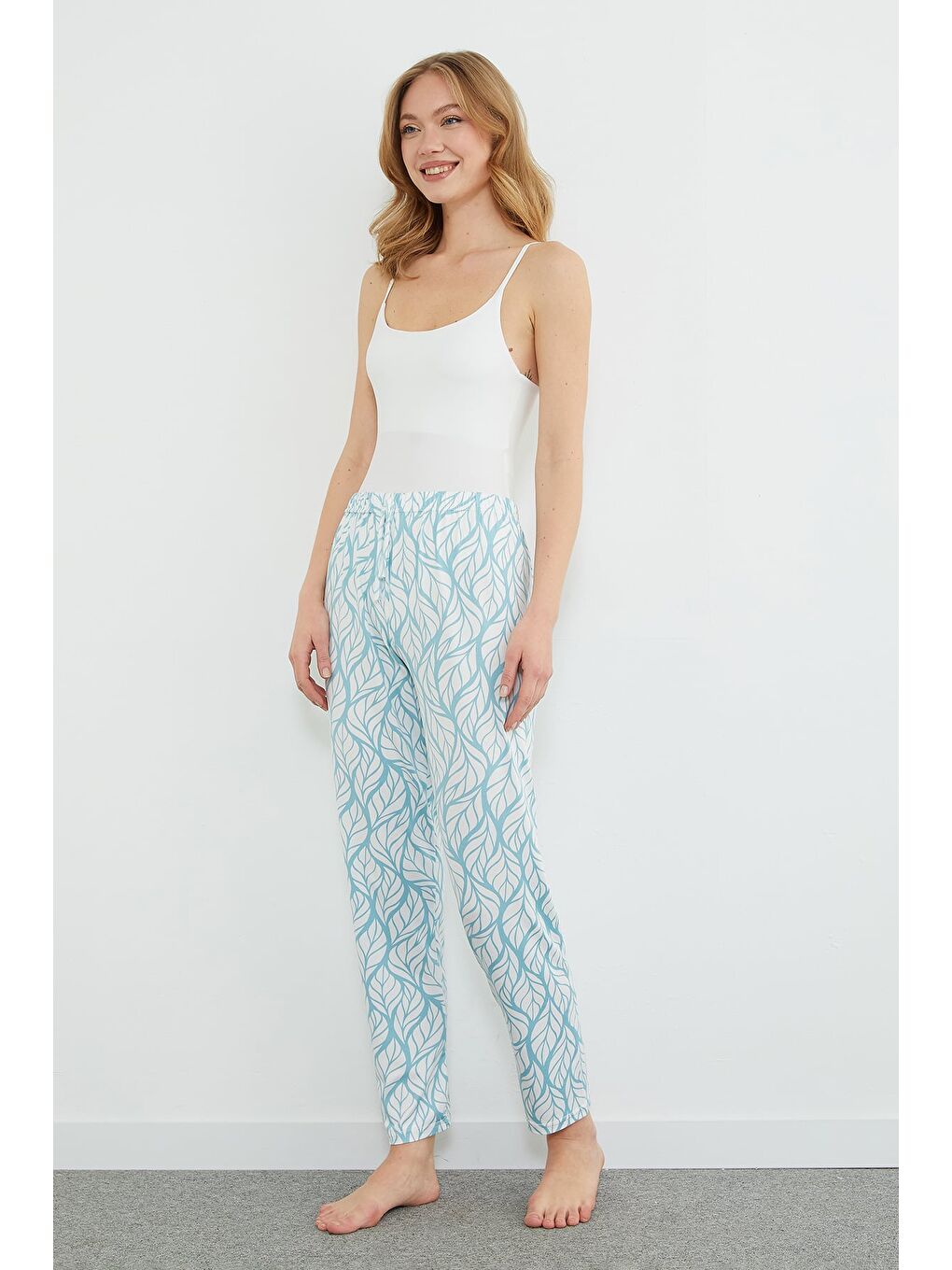 Yeşil Ekose Desenli Beli Lastikli Pijama Altı-3