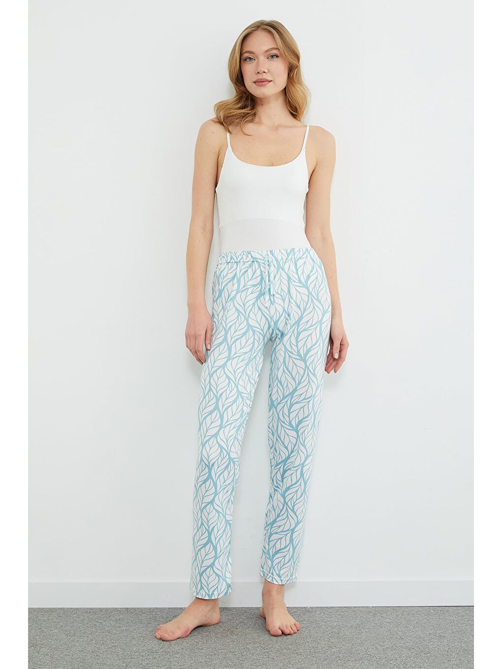 Yeşil Ekose Desenli Beli Lastikli Pijama Altı-4