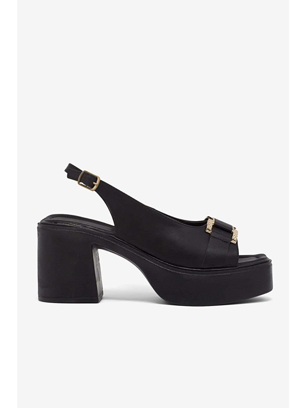 Kadın Siyah Yüksek Taban Rahat Tokalı Topuklu Sandalet