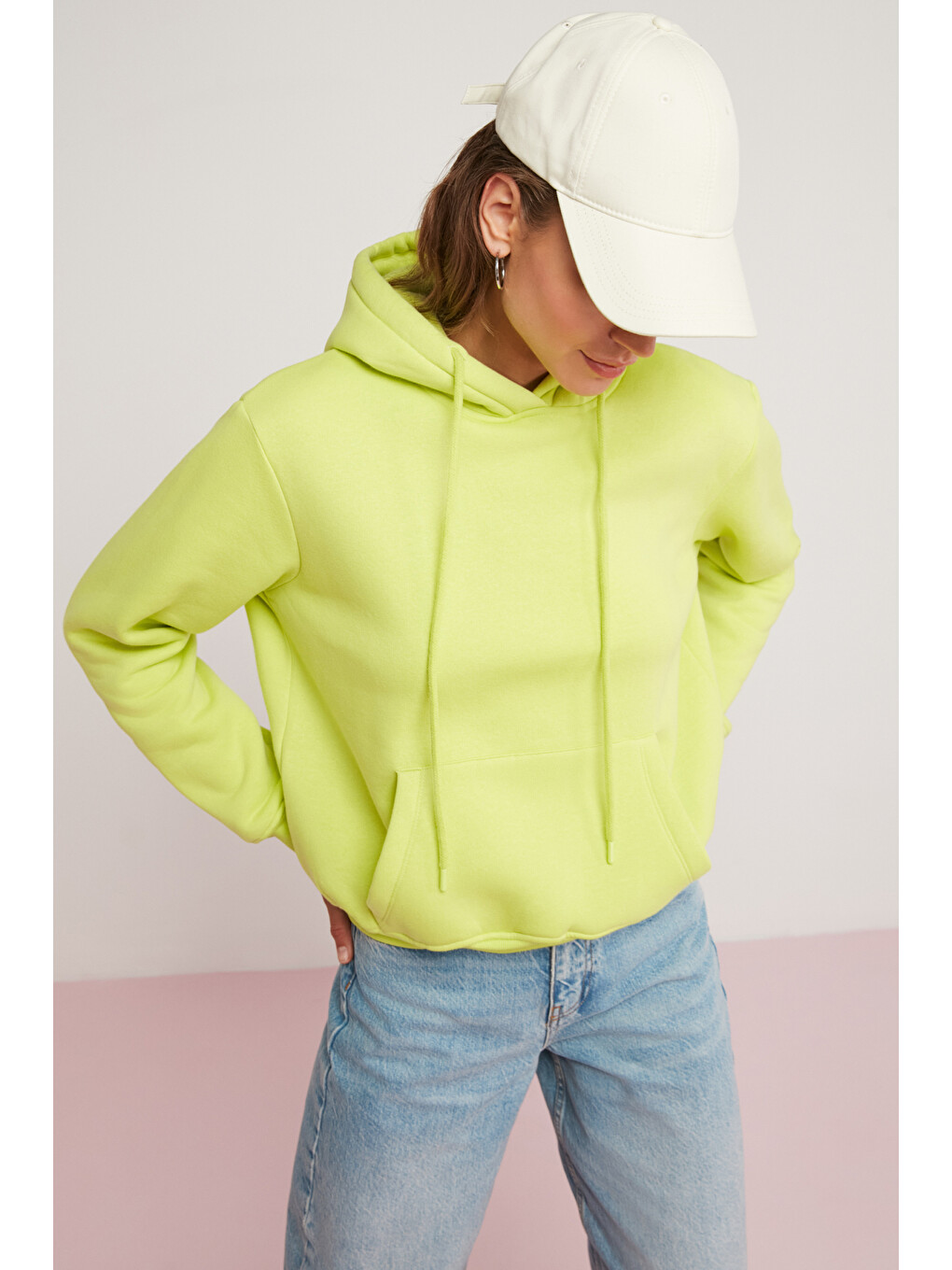 Diane Kadın İçi Polarlı Yumuşacık Comfort Fit Kapüşonlu Yeşil Sweatshirt-2