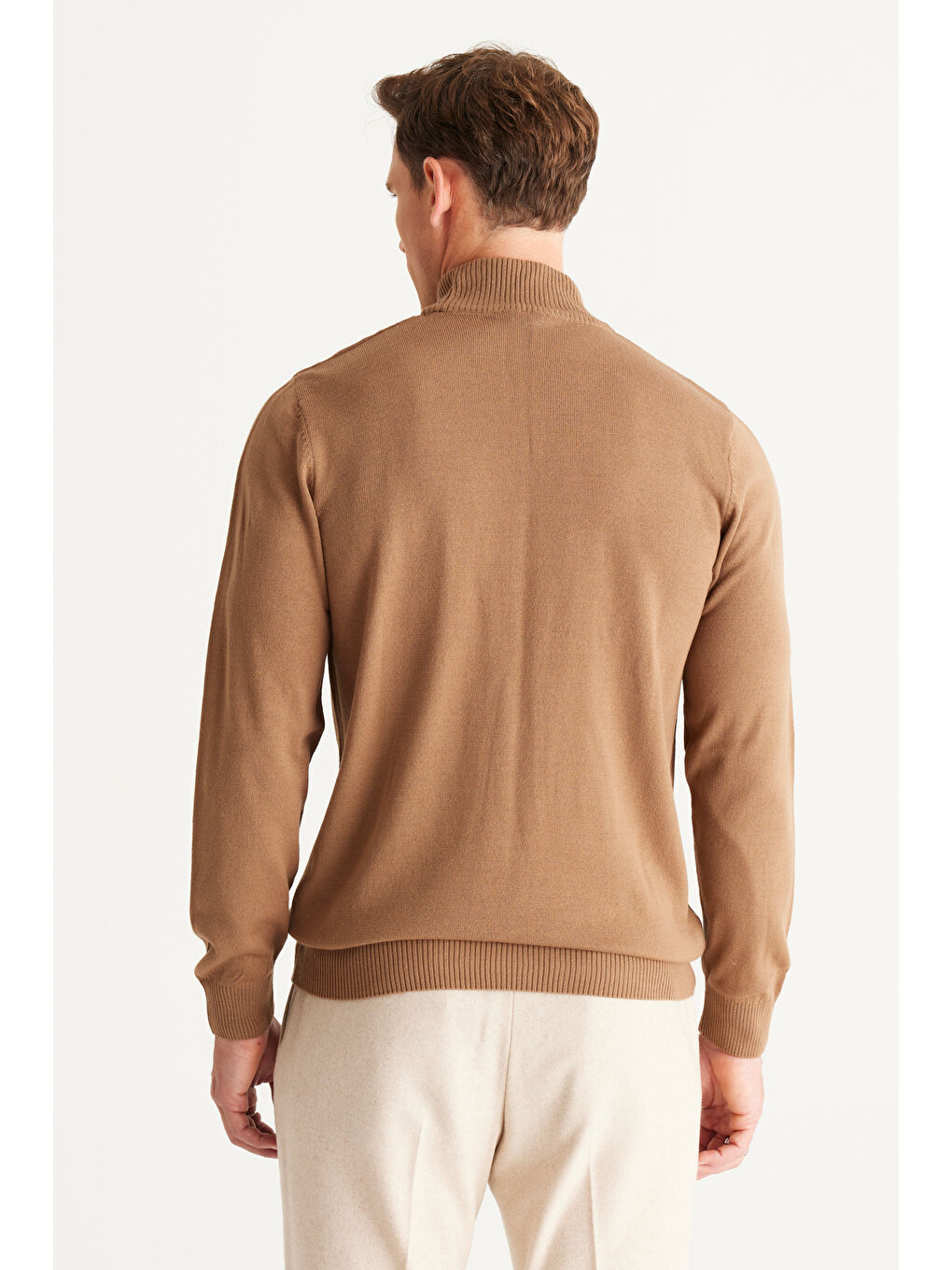 Bej Erkek VIZON-GRI MELANJ 2'li Paket Standart Fit Normal Kesim Yarım Balıkçı Yaka Basic Triko Kazak-9