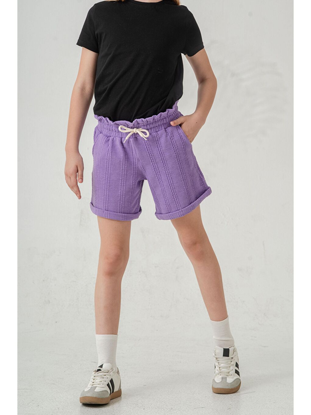 Lila Duble Paçalı Kız Çocuk Şort-4