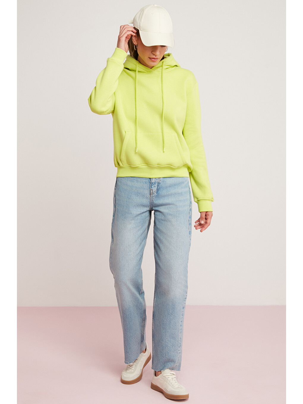 Diane Kadın İçi Polarlı Yumuşacık Comfort Fit Kapüşonlu Yeşil Sweatshirt-3